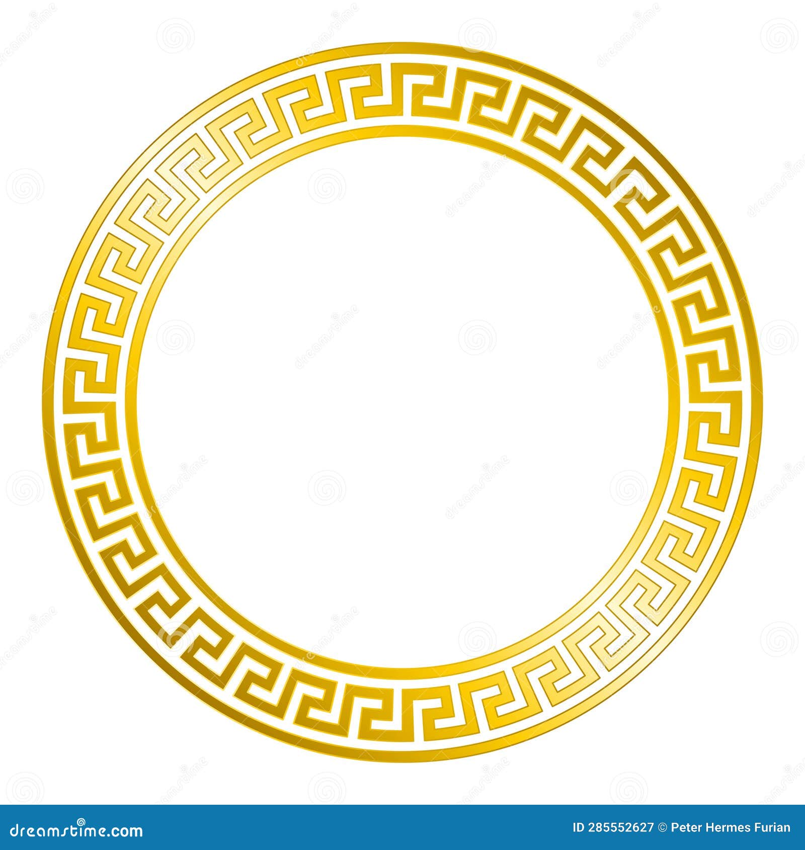 Simple Meander Pattern, Gold Colored Circle Frame and Decorative Border ...