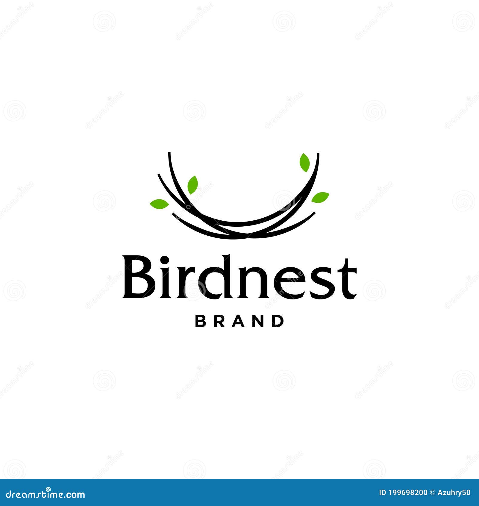 Simple And Minimal Bird Nest Icon Logo Line Illustration With Leaf