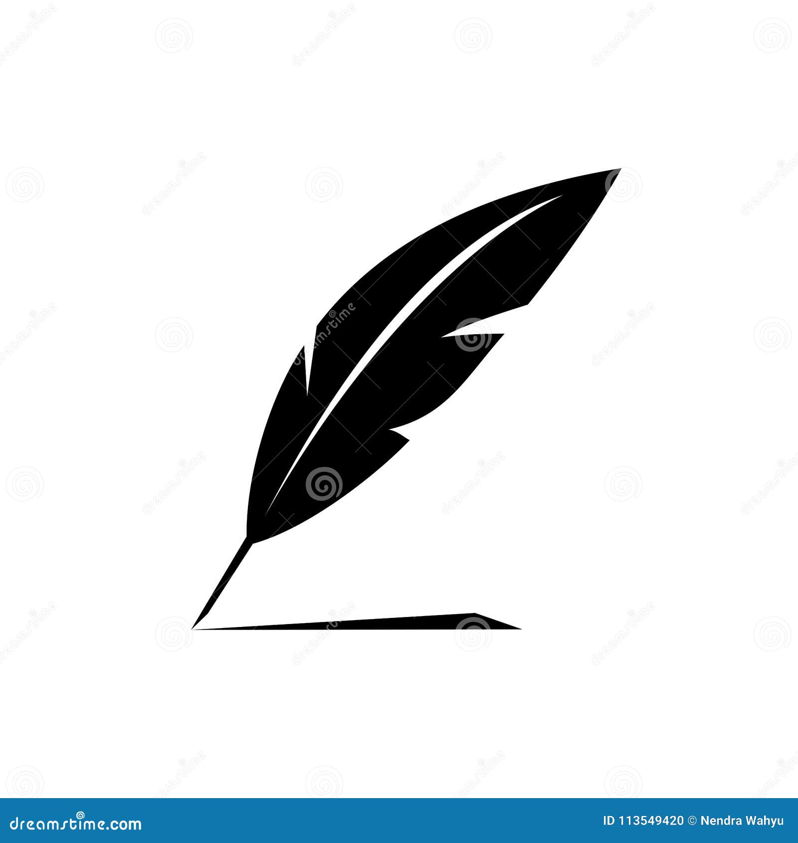 Feather quill pen symbol. Vector illustration isolated on white background.  Suitable for web design. Stock Vector