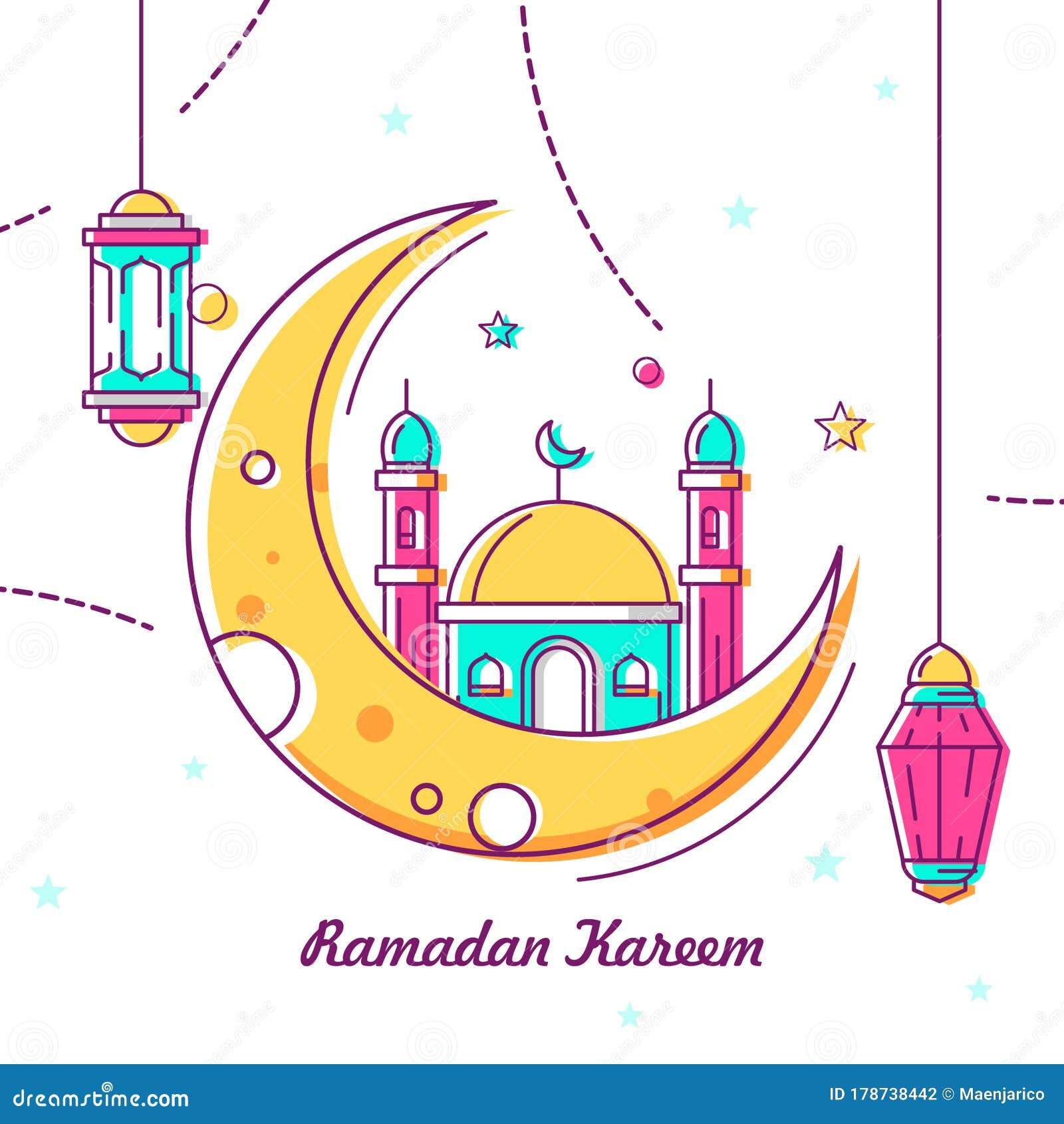 Simple Monoline Cartoon Ramadan Kareem Ornament with Bright Color Stock  Vector - Illustration of camel, community: 178738442