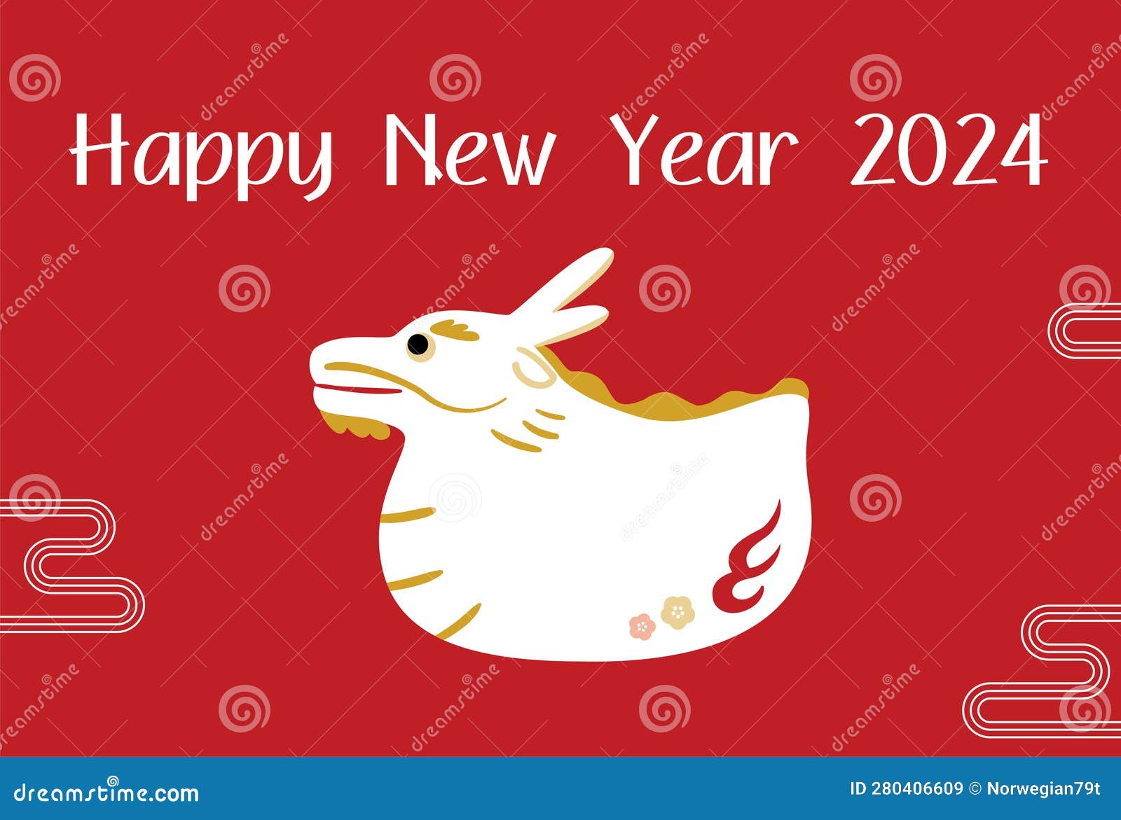 Simple Nengajo (New Year S Card) for the Year of the Dragon, 2024, Japanese Pattern, New Year