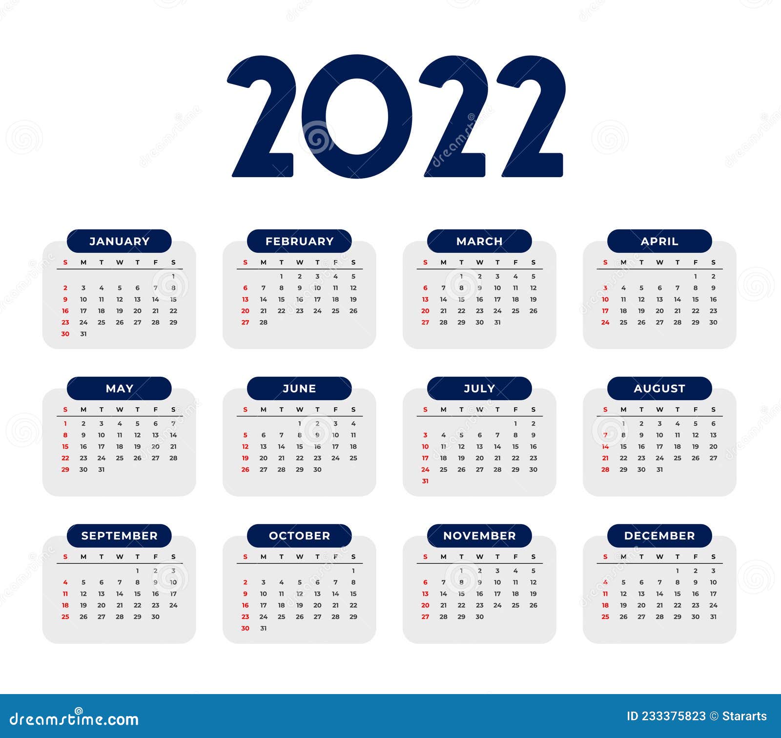 2022-simple-new-year-calendar-design-template-stock-vector