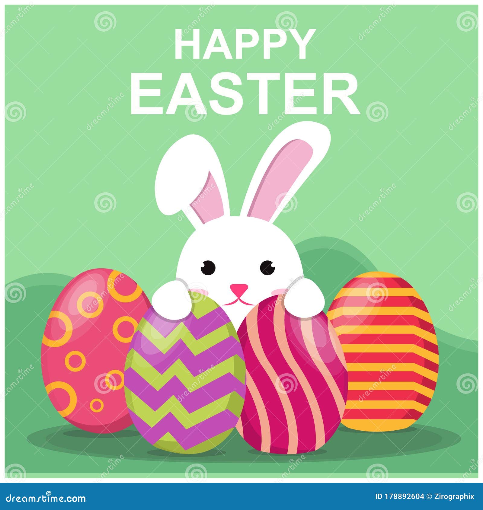 Easter Bunny and Eggs Vector Illustration Stock Vector - Illustration ...