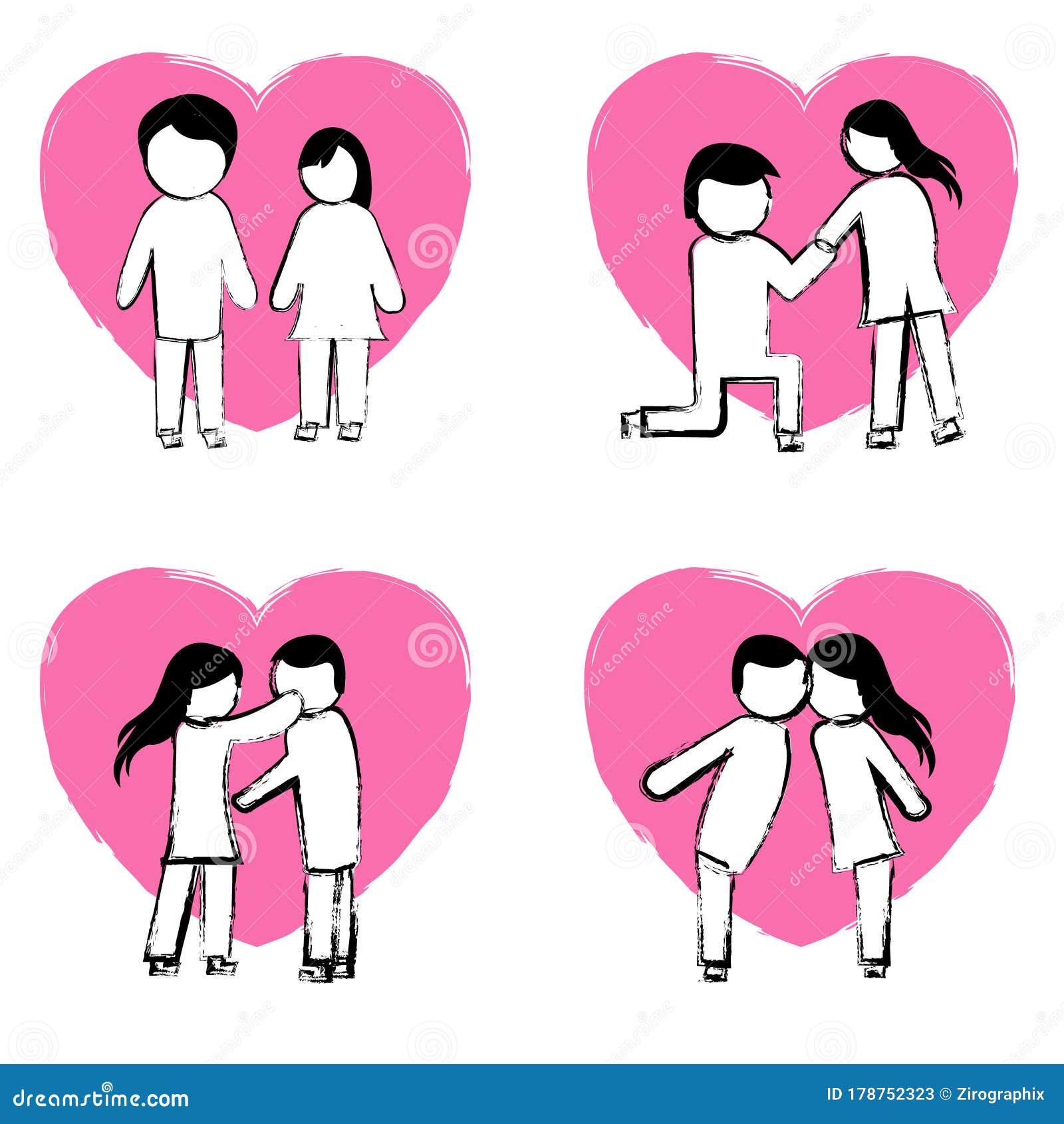 Set Of Cute Couple With Heart Vector Illustration Stock ...