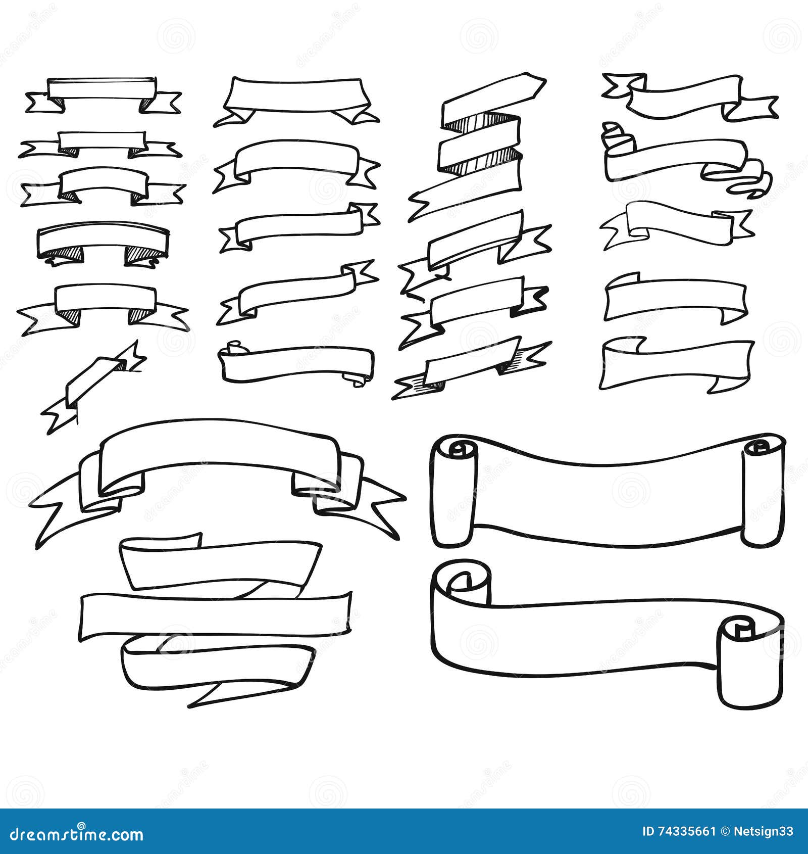Simple Outline Banner and Ribbon Collection Stock Vector - Illustration