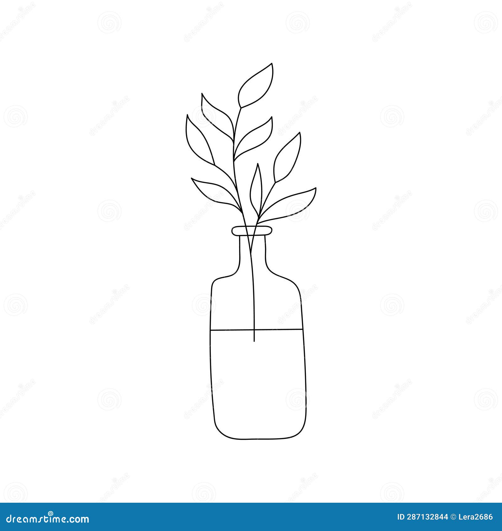 Simple Outline Doodle Vase with Twig and Leaves. Home Decor, Interior ...