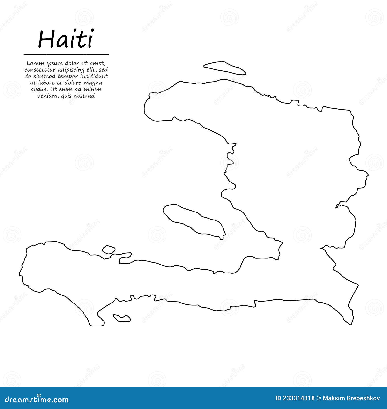 Simple Outline Map of Haiti, Silhouette in Sketch Line Style Stock