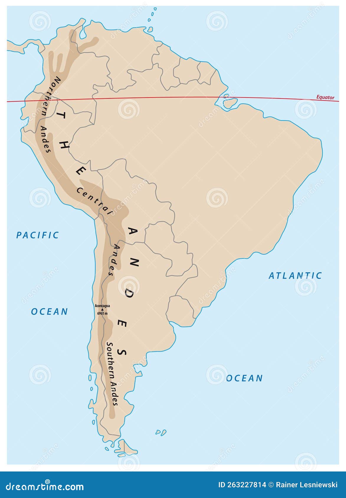 Simple Outline Map Of The South American Andes Mountains Vector