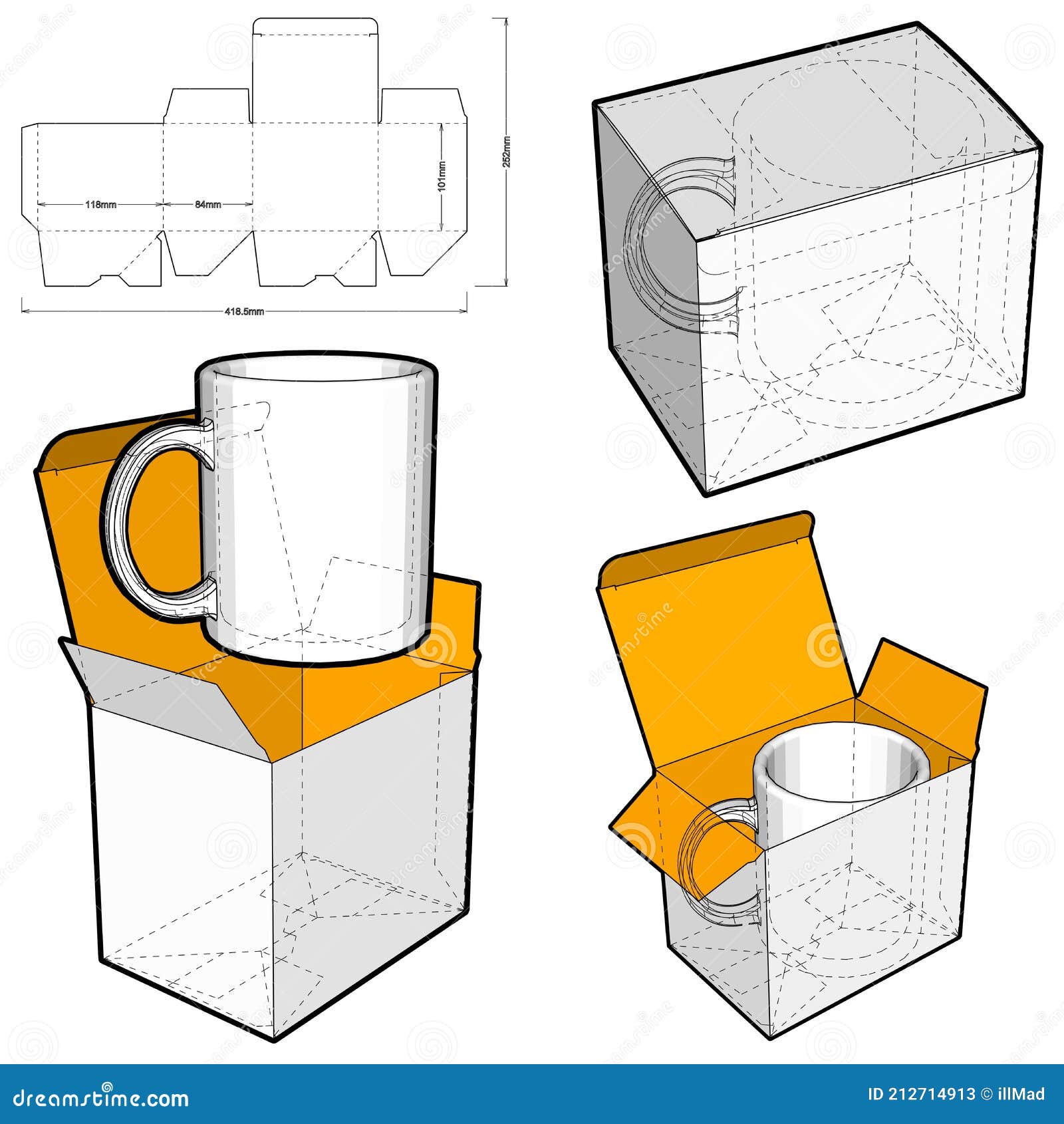 Simple Packaging Mug Box and Diecut Pattern. Stock Vector