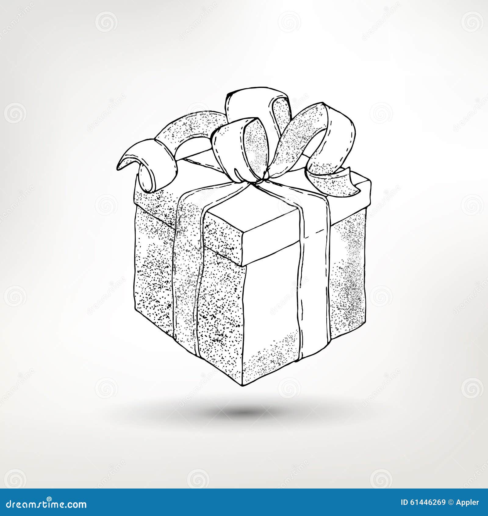Simple Pen Drawing Vector Gift Box With Ribbon Stock