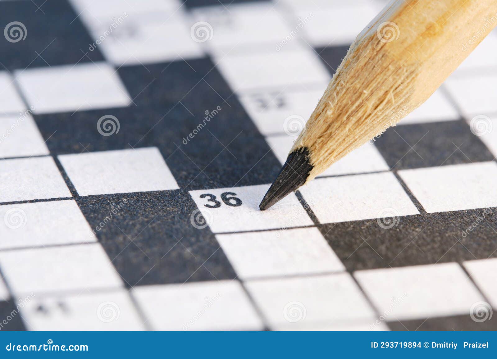 Simple Pencil on Background of Crossword Puzzle Closeup. Stock Photo Image of challenge