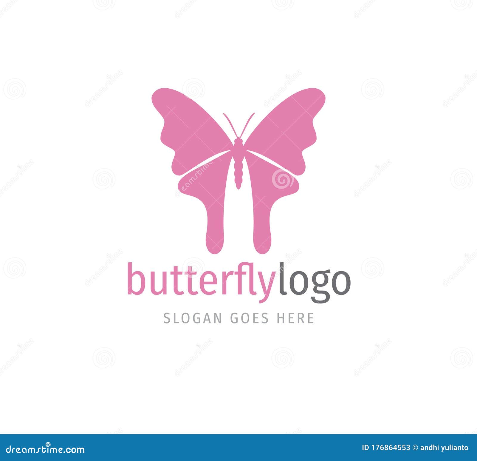 simple pink beautiful butterfly  logo  open wings from top view