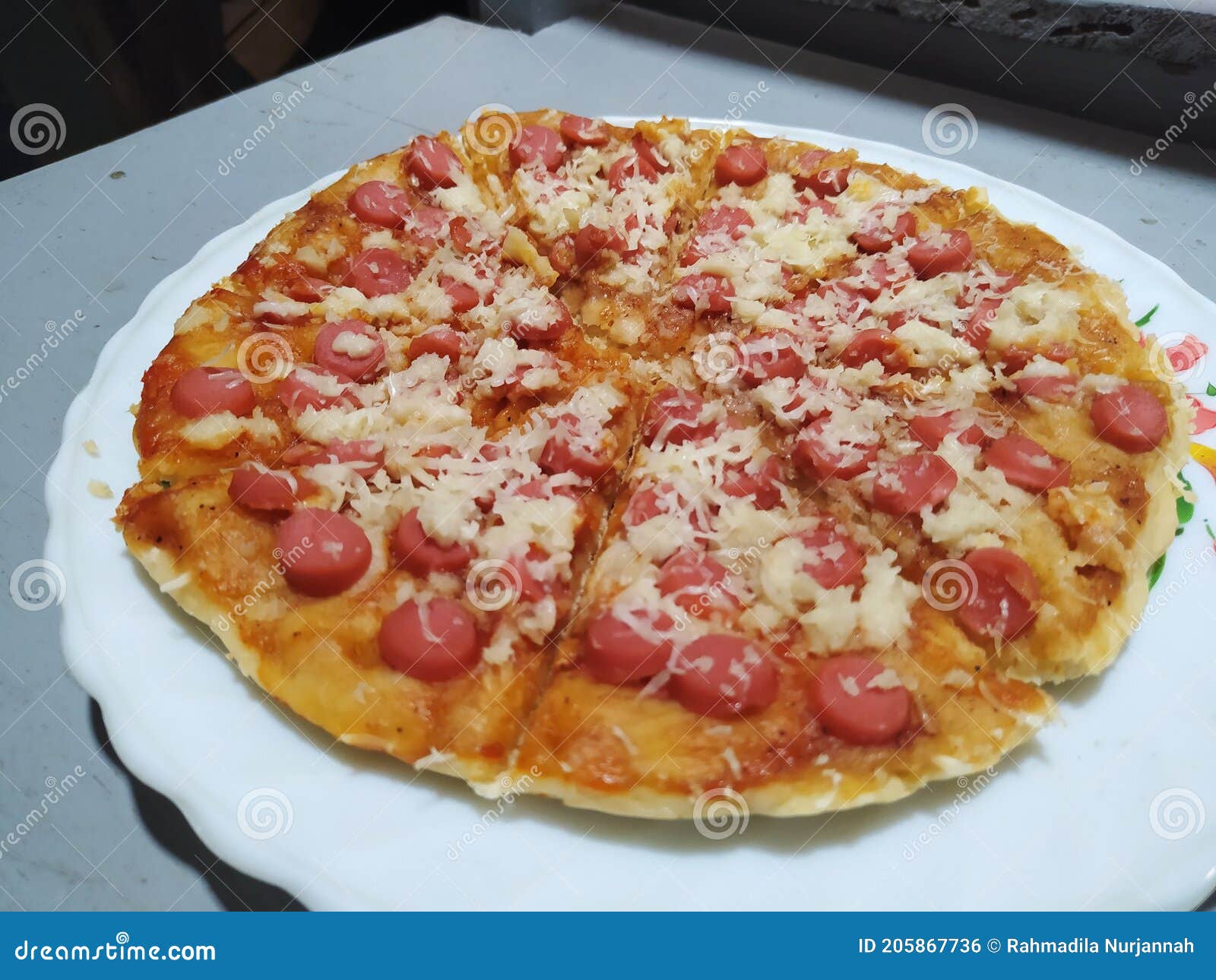 Simple Pizza Homemade with Sausage Topping Stock Photo Image of sausage, pizza 205867736