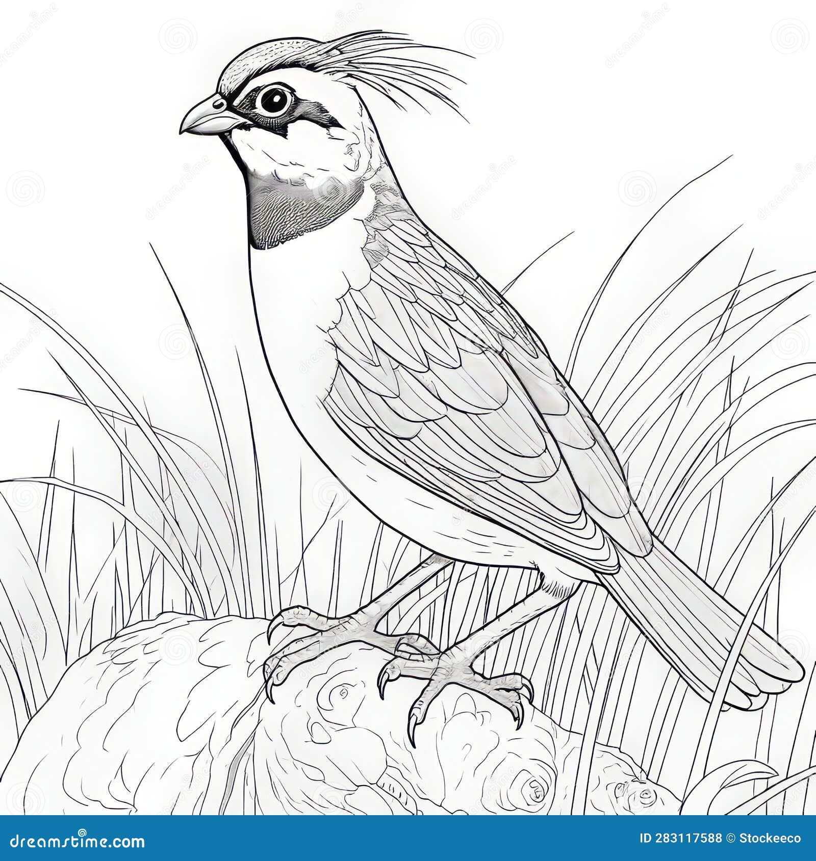 simple quail coloring page with baby sparrow 