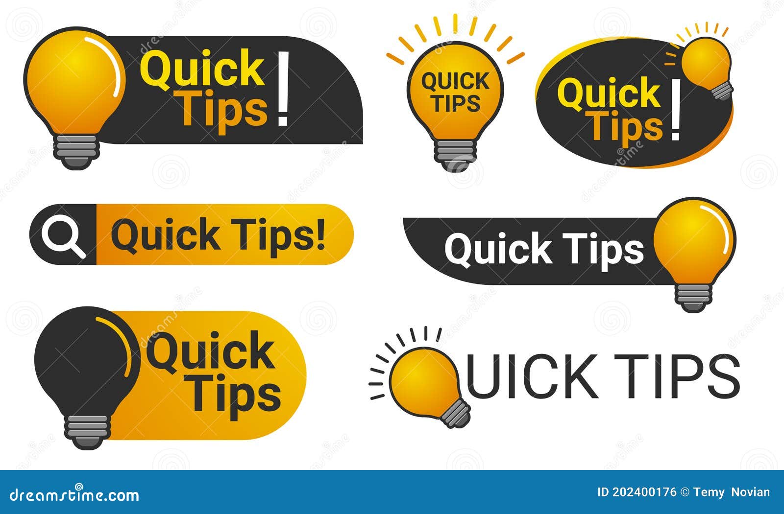 simple quick tips badge with light bulb