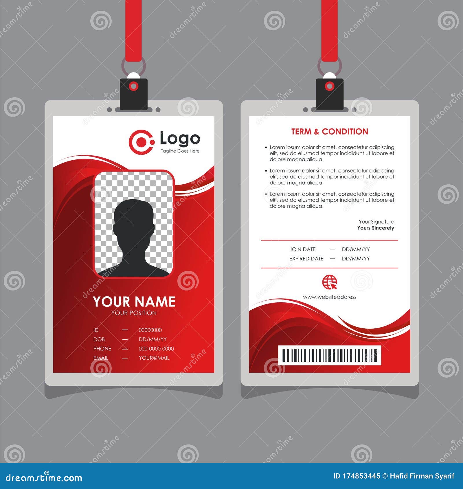 Premium Vector Business card or id card template with red and white lines background for employee identity design