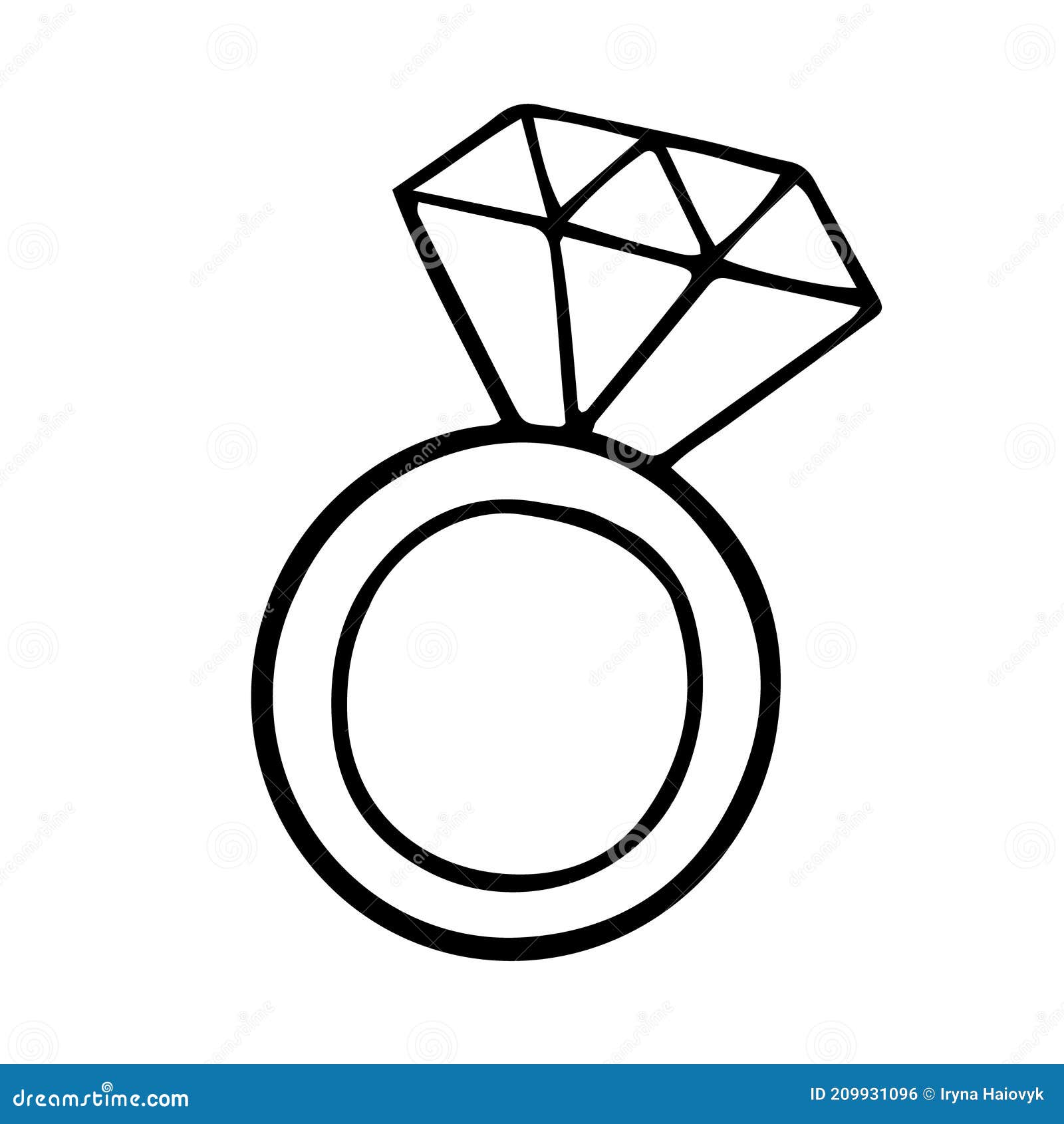 Simple Ring with a Diamond Doodle Icon. Vector Illustration Stock