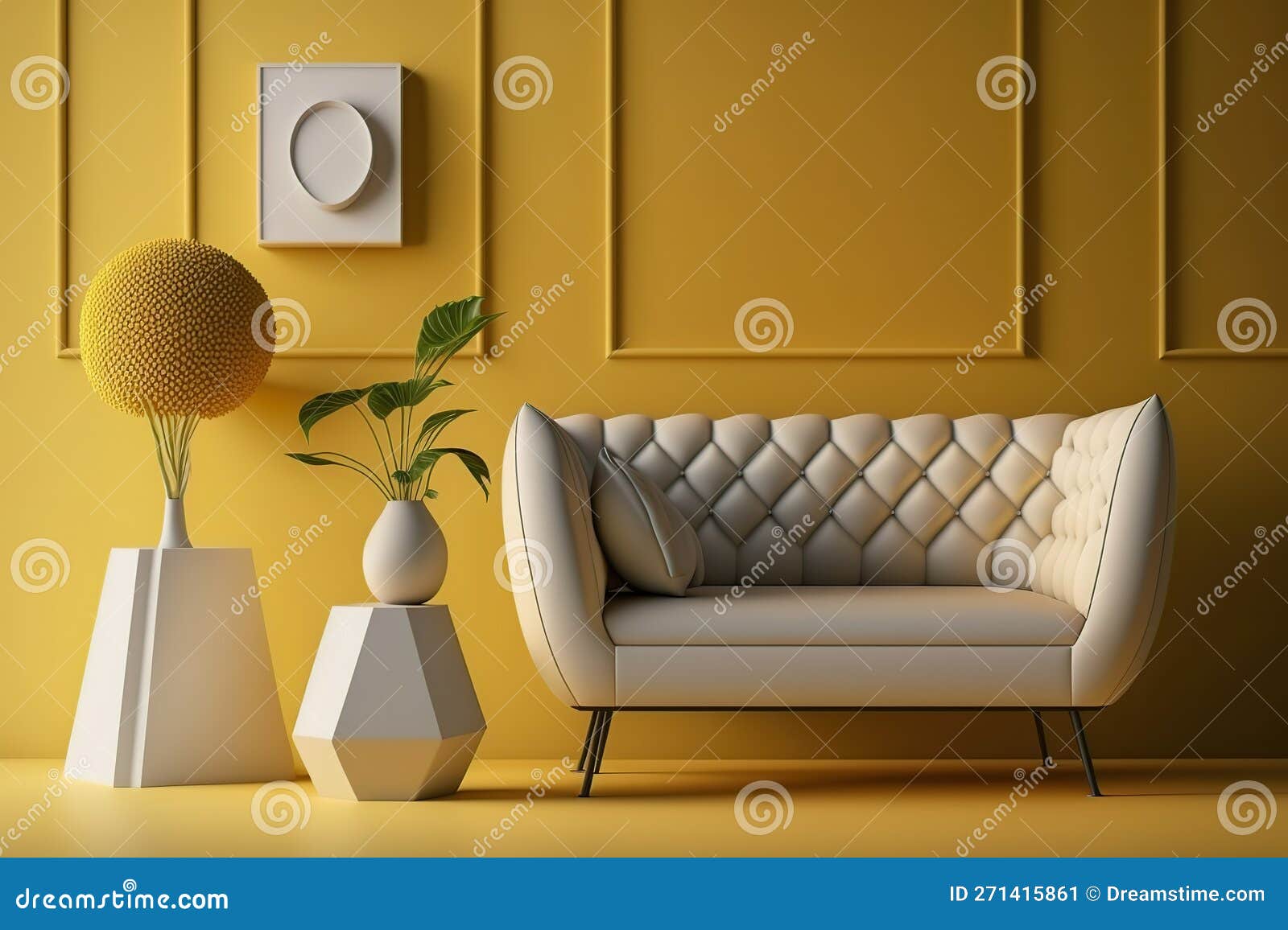 Simple Room Interior Render Yellow Color Presentation with White