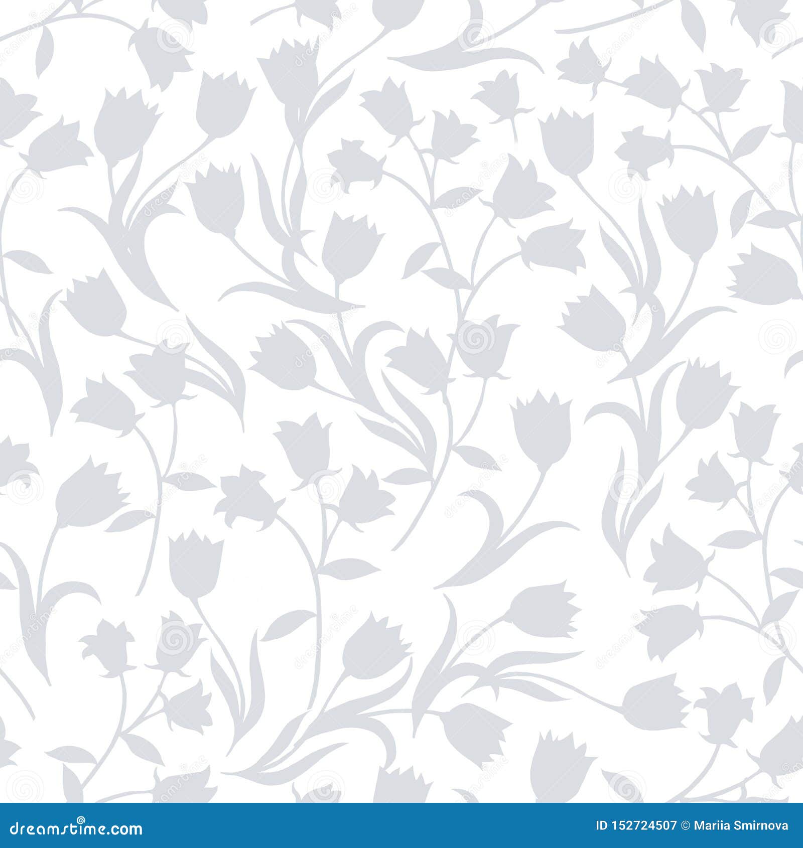 Simple Seamless Floral Pattern. Grey Flower Onament on White Background  Stock Illustration - Illustration of hand, design: 152724507