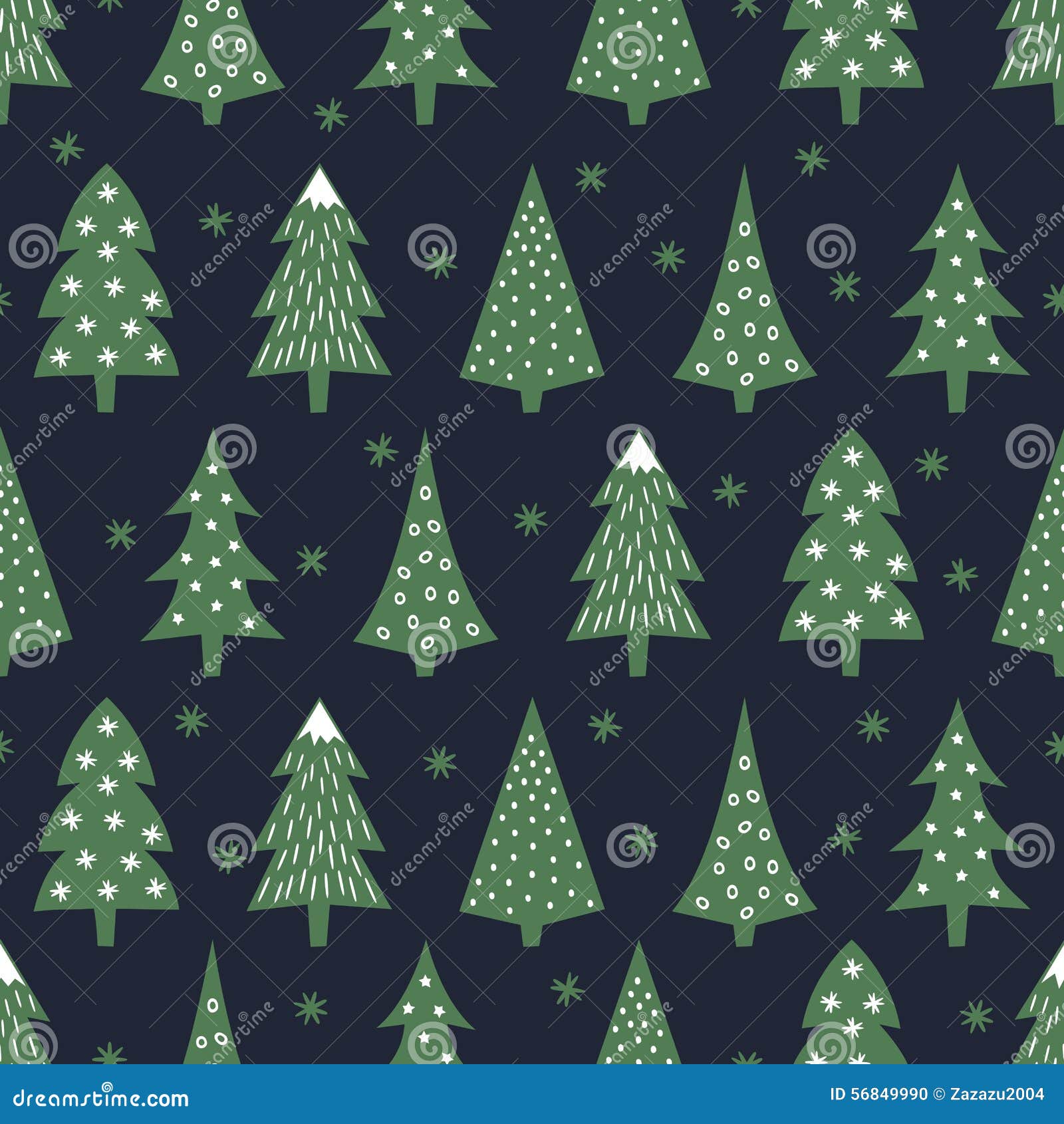 simple seamless retro christmas pattern - varied xmas trees and snowflakes.