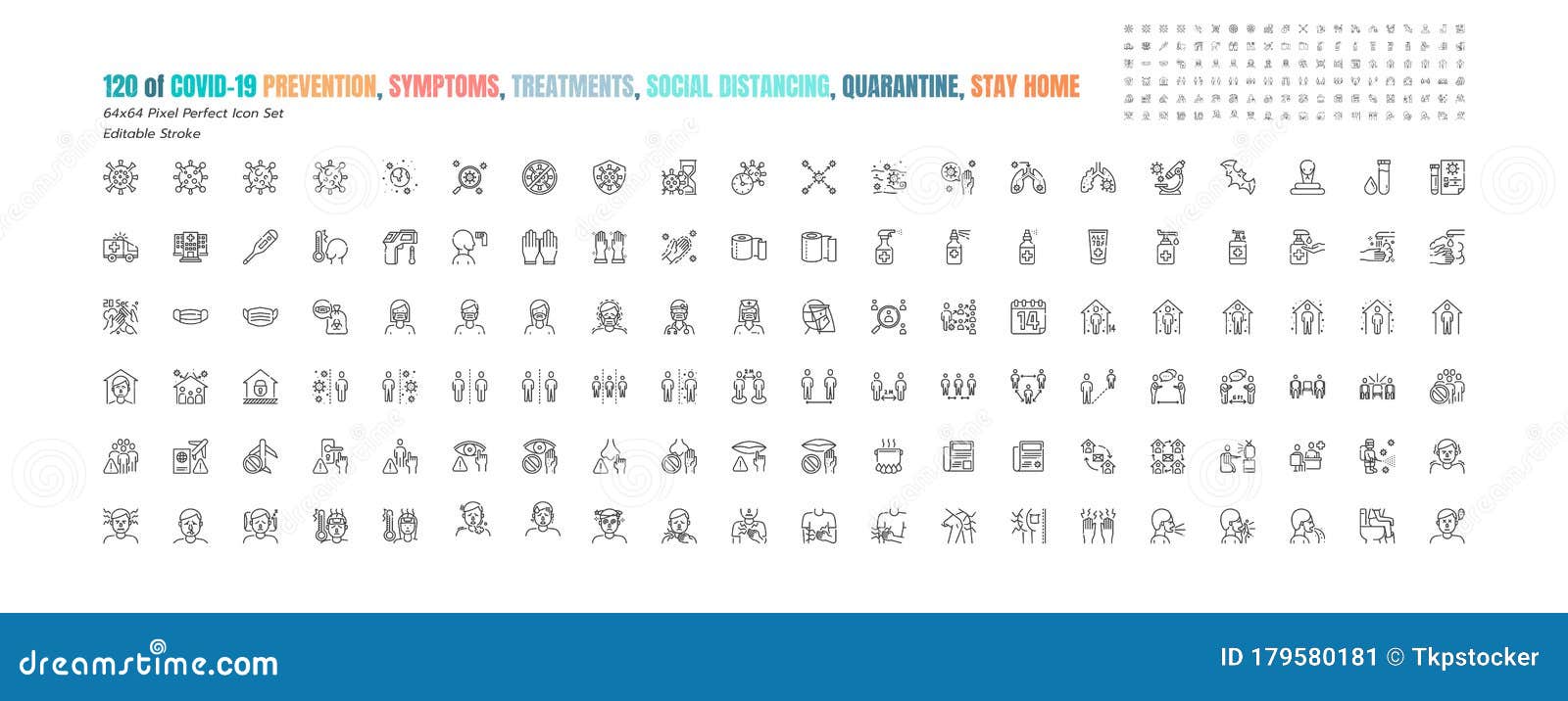 simple set of covid-19 prevention line outline icons. such icons as protective measures,, social distancing, symptoms