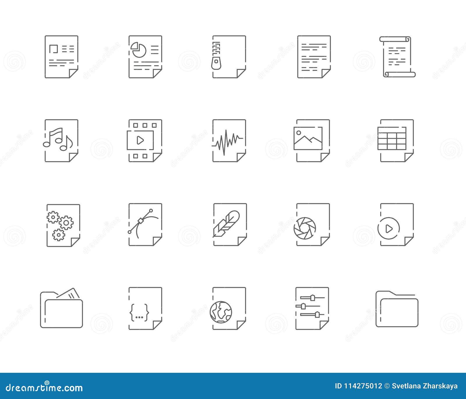 simple set of file types  line web icons