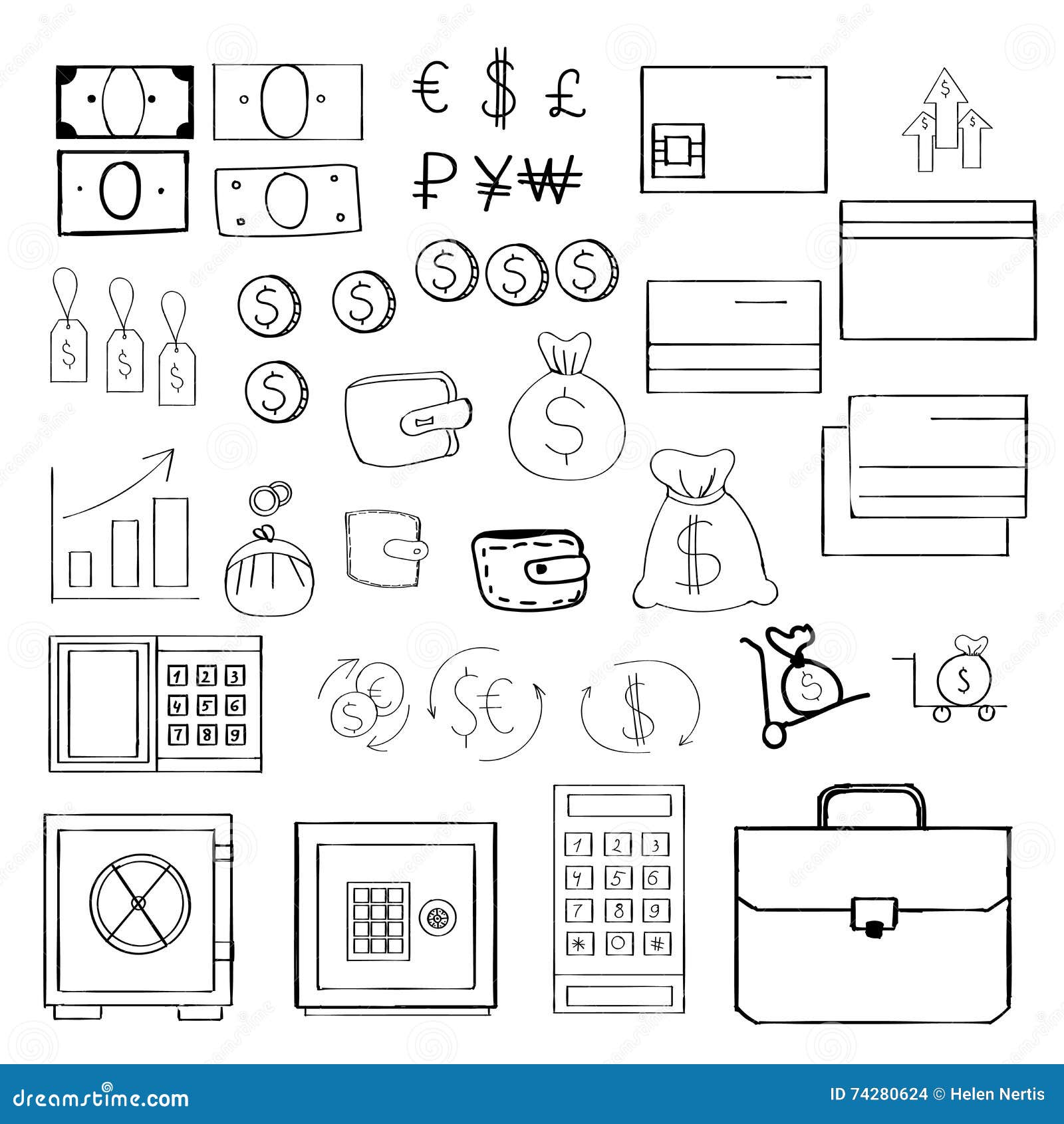 simple set of money related  icons for your . hand-drawn style.
