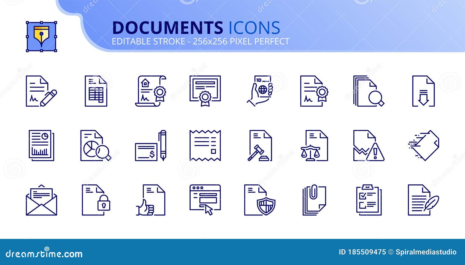 simple set of outline icons about documents