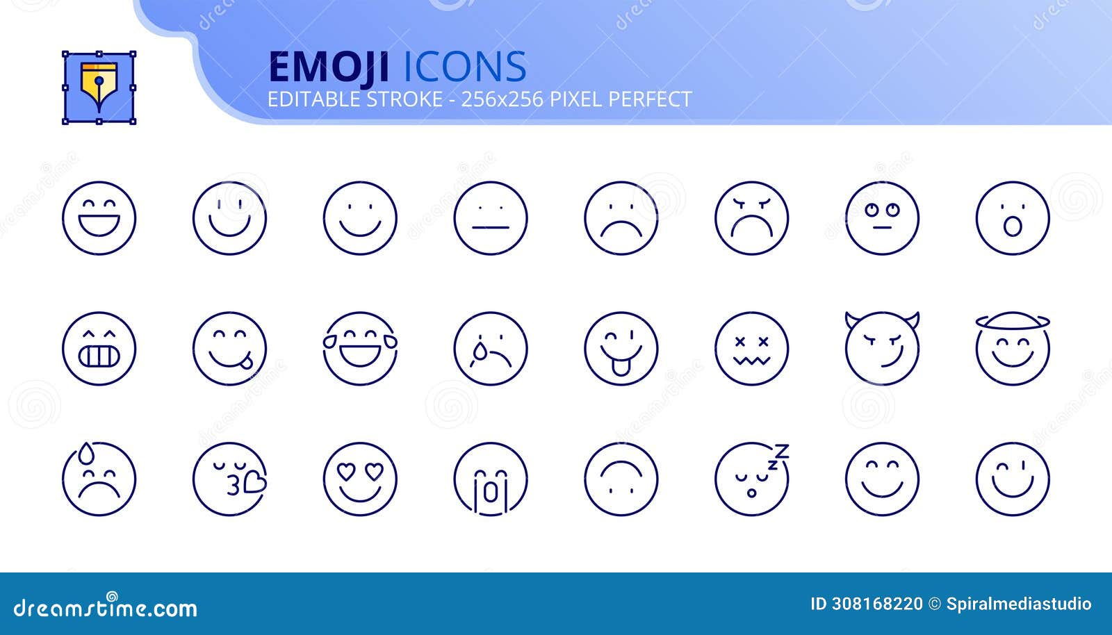 simple set of outline icons about emoji