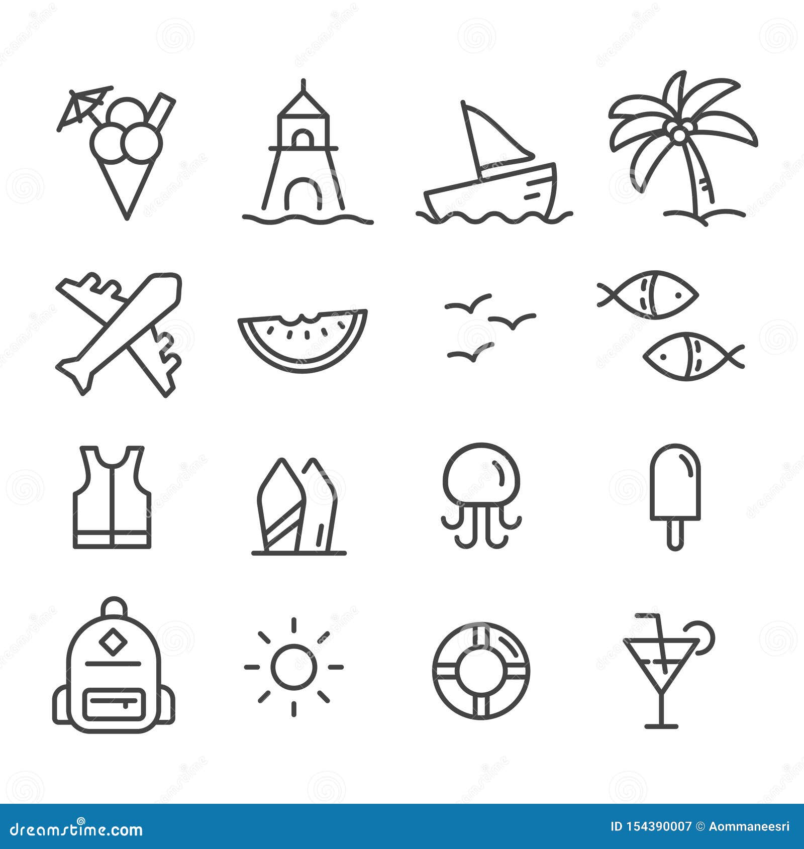 Simple Set of Summer, Trip Minimal Icon Isolated. Modern Outline on ...