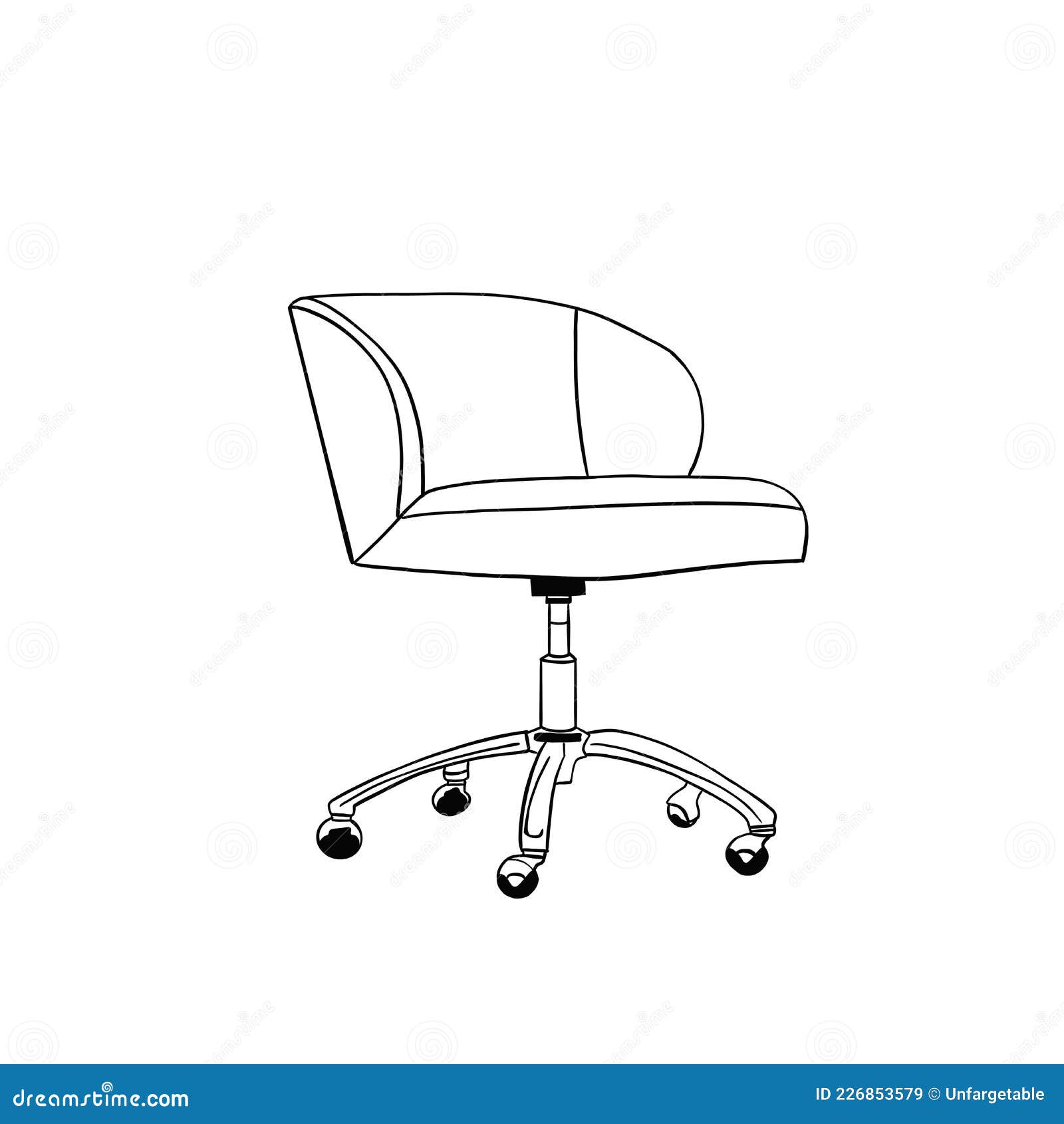 Simple Sketch of a Comfortable Office Chair in Black Lines Stock