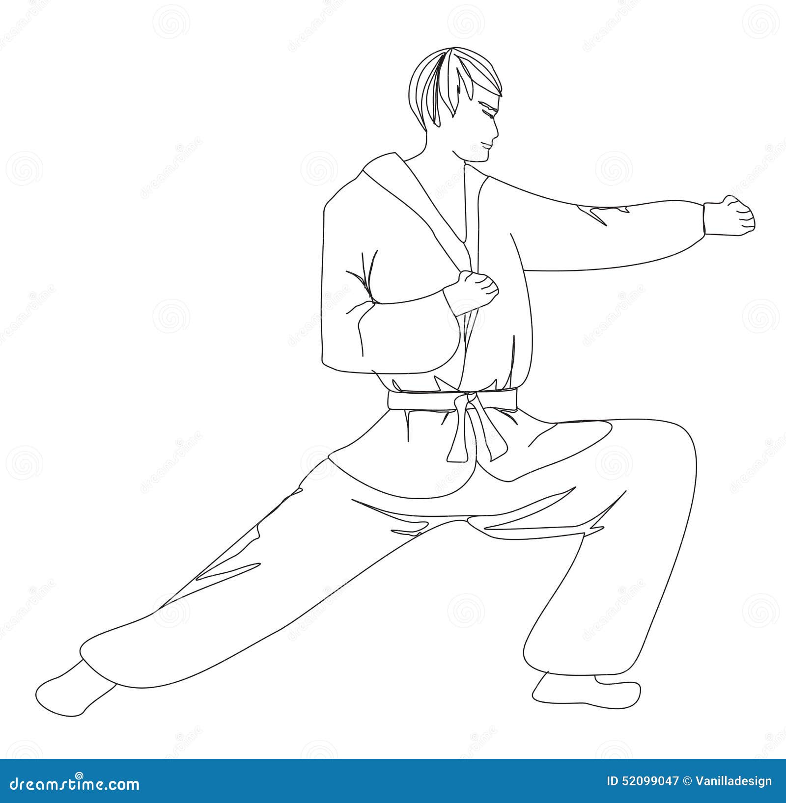 Simple Sketch of a Man Doing Martial Arts Stock Vector Illustration