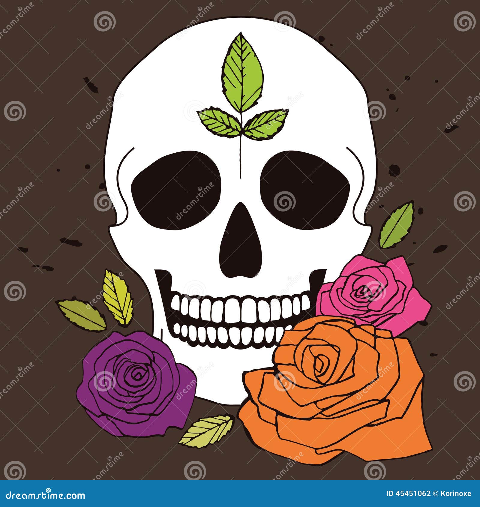 Simple skull with roses stock vector. Illustration of head - 45451062