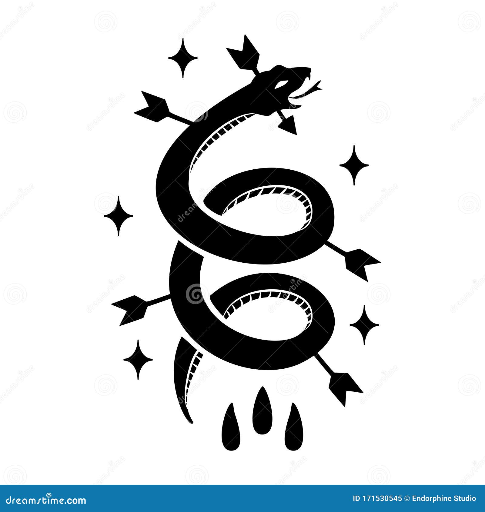 Snake Flash Tattoo Design stock illustration. Illustration of flat -  171530545