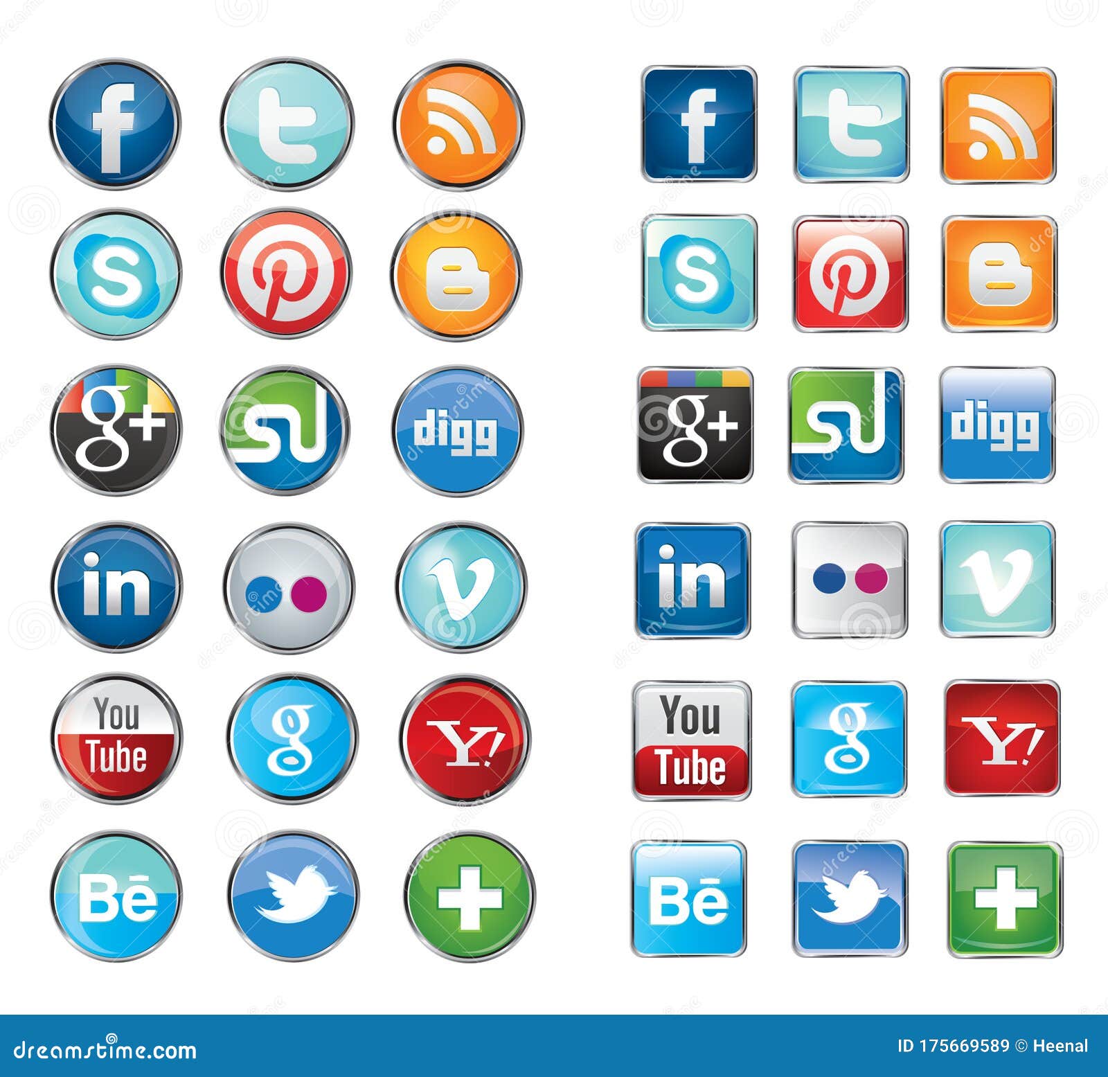 Simple Social Media Network Icons Collection Set In Round And Square Design Vector Illustration Buttons Editorial Stock Image Illustration Of Royal Facebook