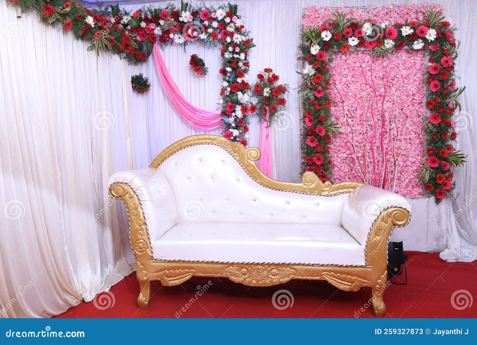 Simple Stage Decoration in White Theme with a White Bridal Chair Stock  Image - Image of couch, decorations: 259327873