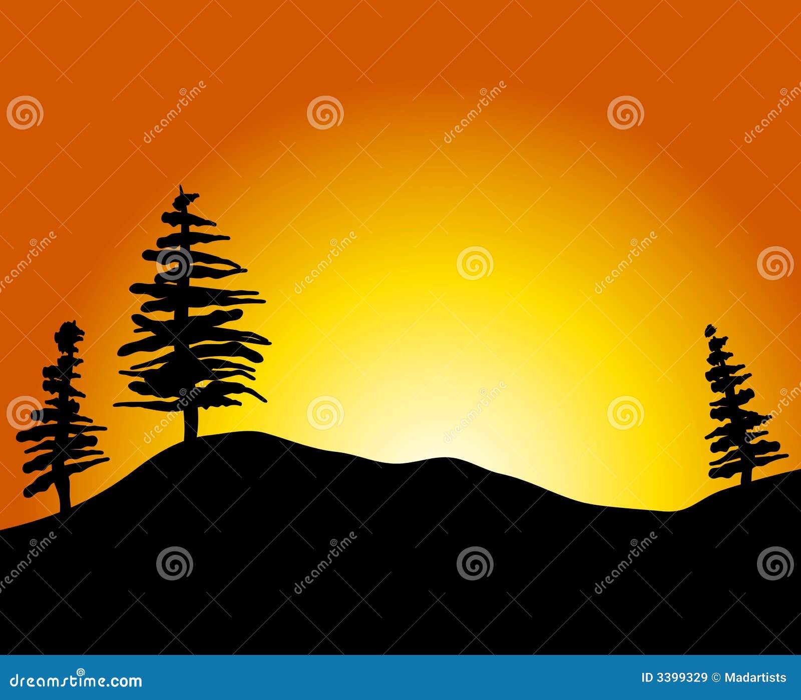 simple sunset with trees hill