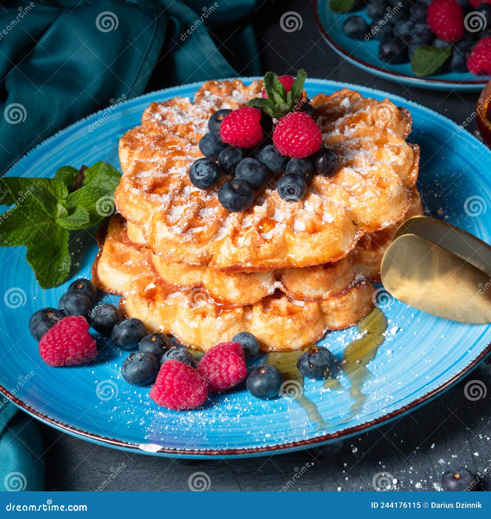 Simple Sweet Waffles with Raspberries and Blueberries Stock Image