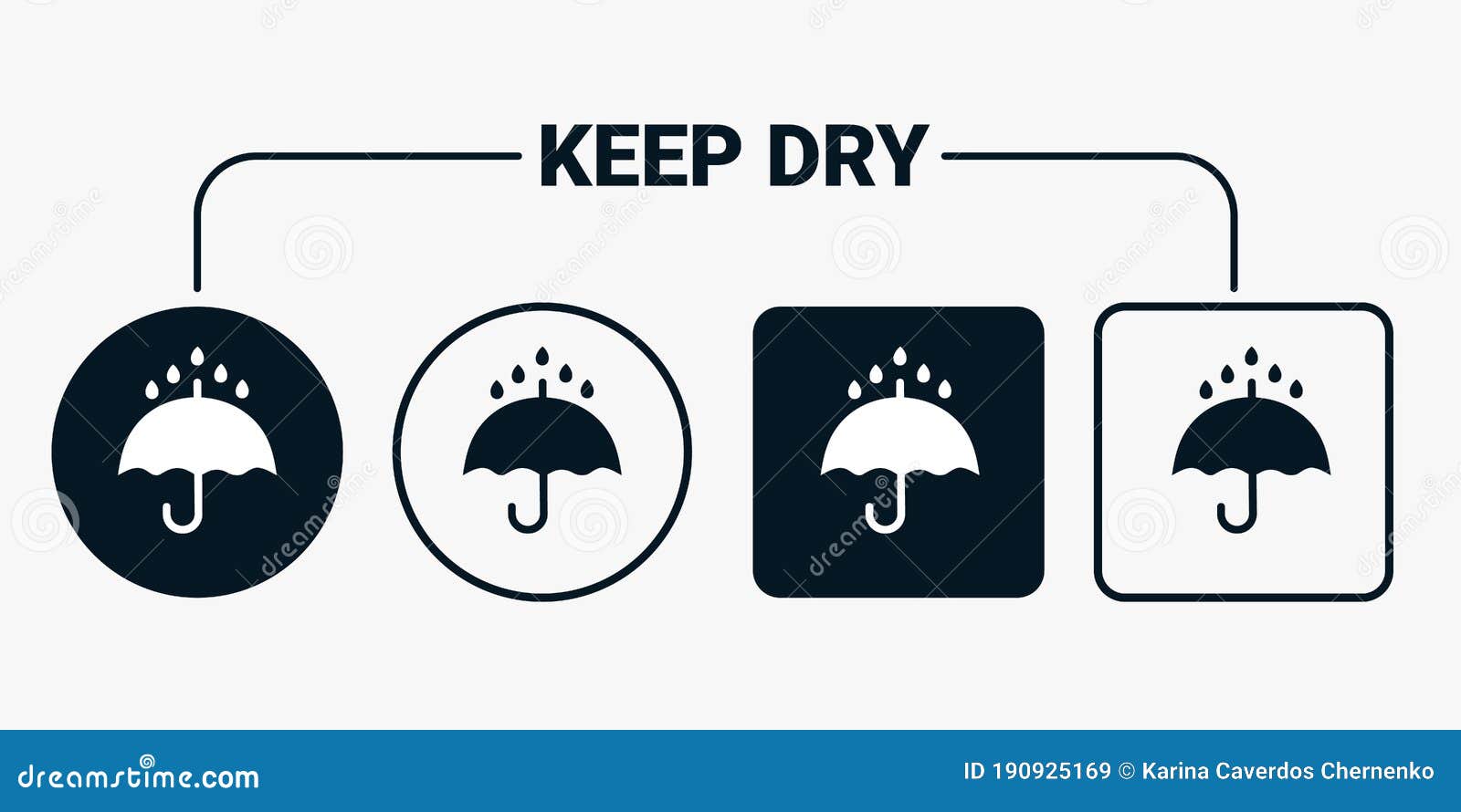 Simple Symbol Icon Keep Dry Packaging, Umbrella and Raindrops. Square