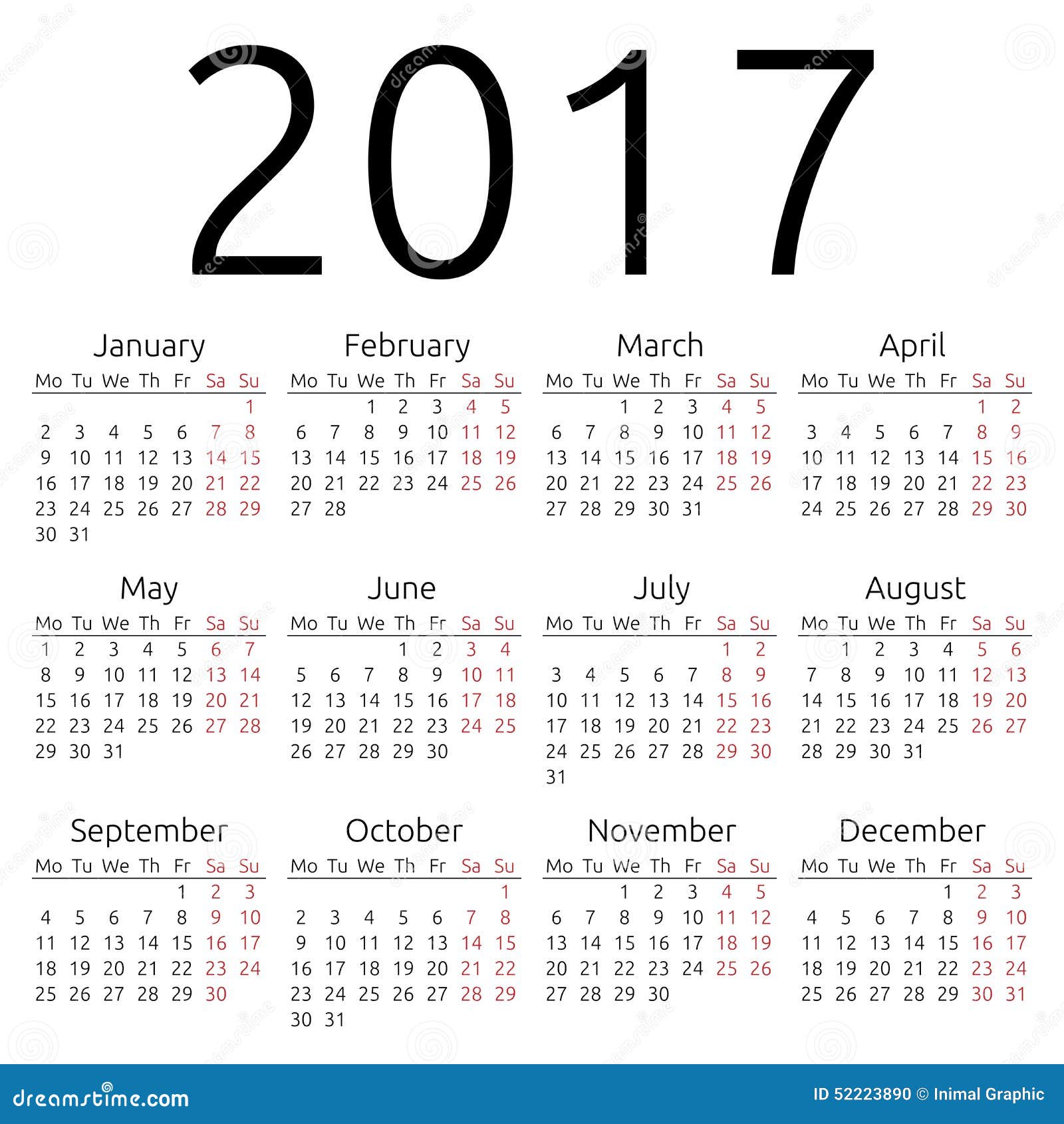 Simple Vector Calendar 17 Stock Vector Illustration Of Plain Text