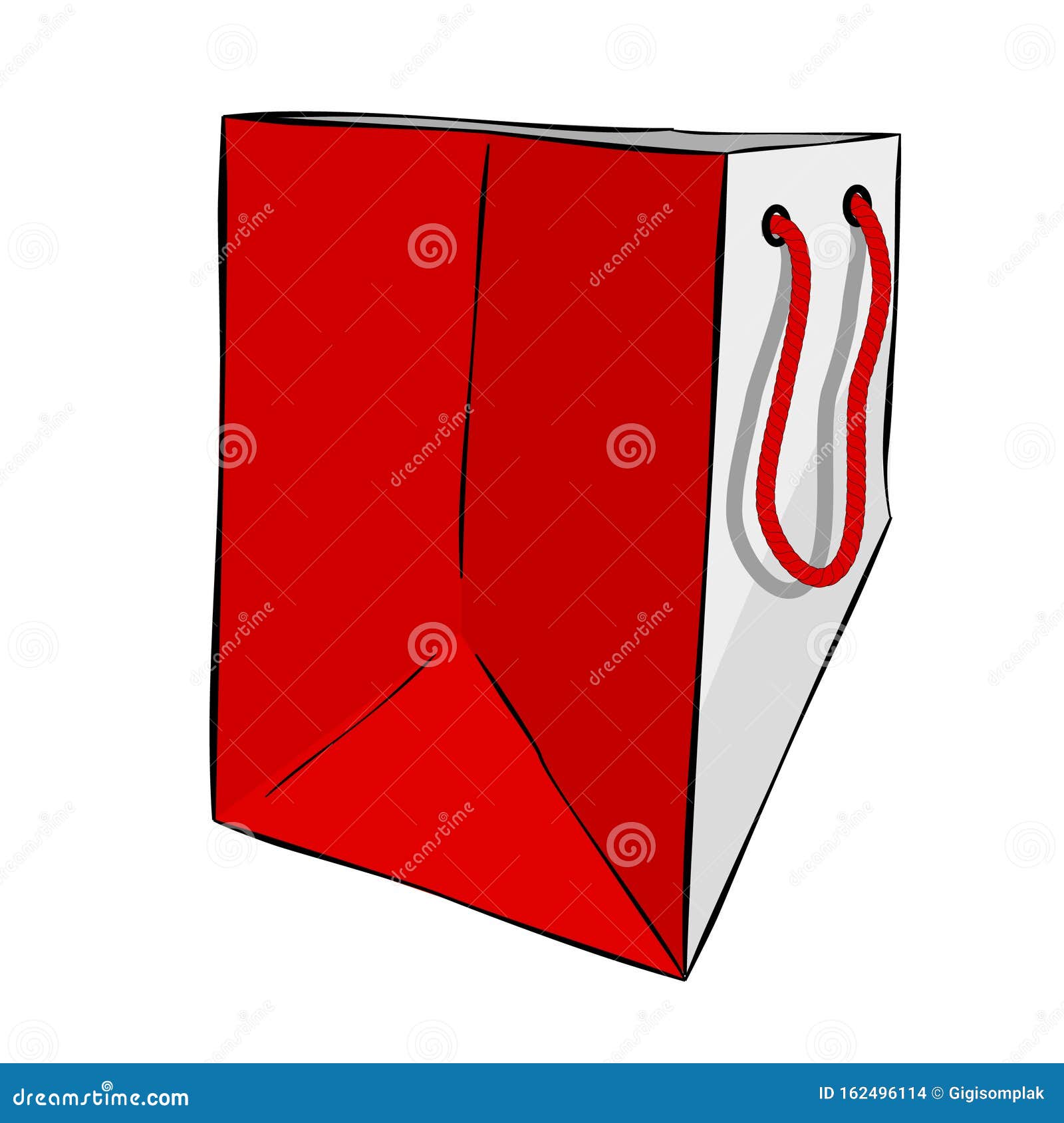 Simple Vector Gray Hand Draw Sketch of Paper Bag with Red Rope