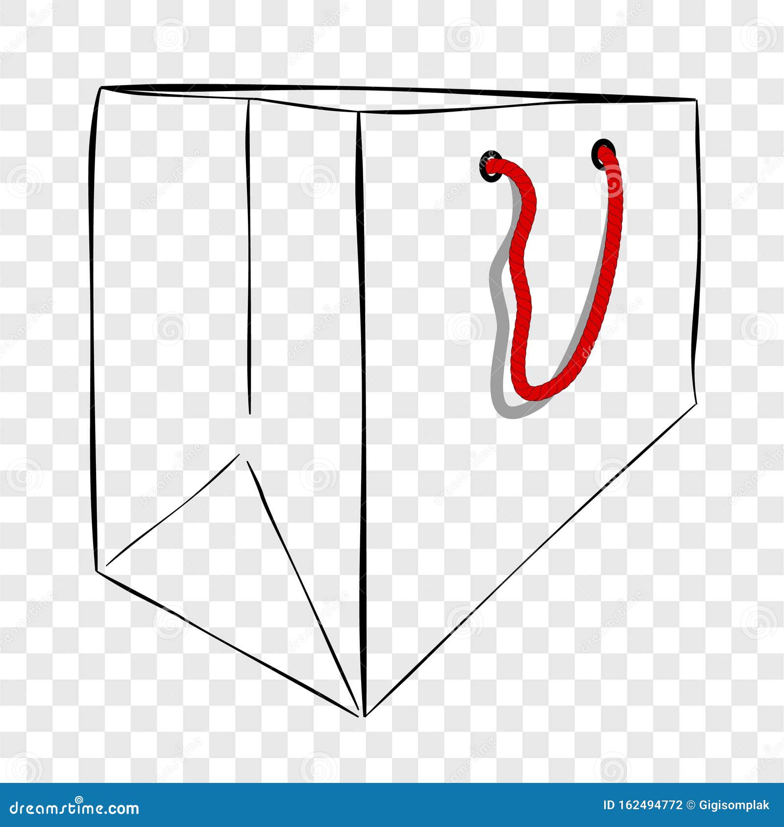 Simple Vector Hand Draw Sketch Of Paper Bag With Red Rope, At