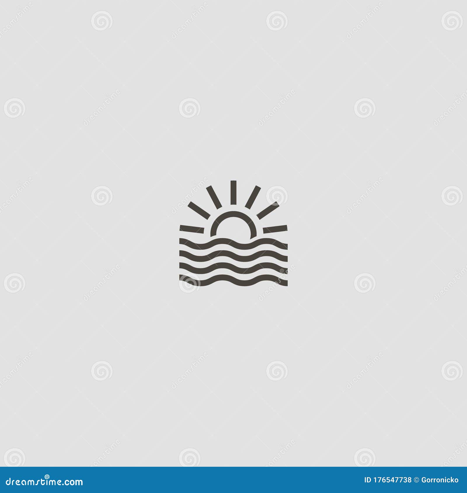 Simple Vector Line Art Outline Sign of Sun Rising Over the Water Waves ...