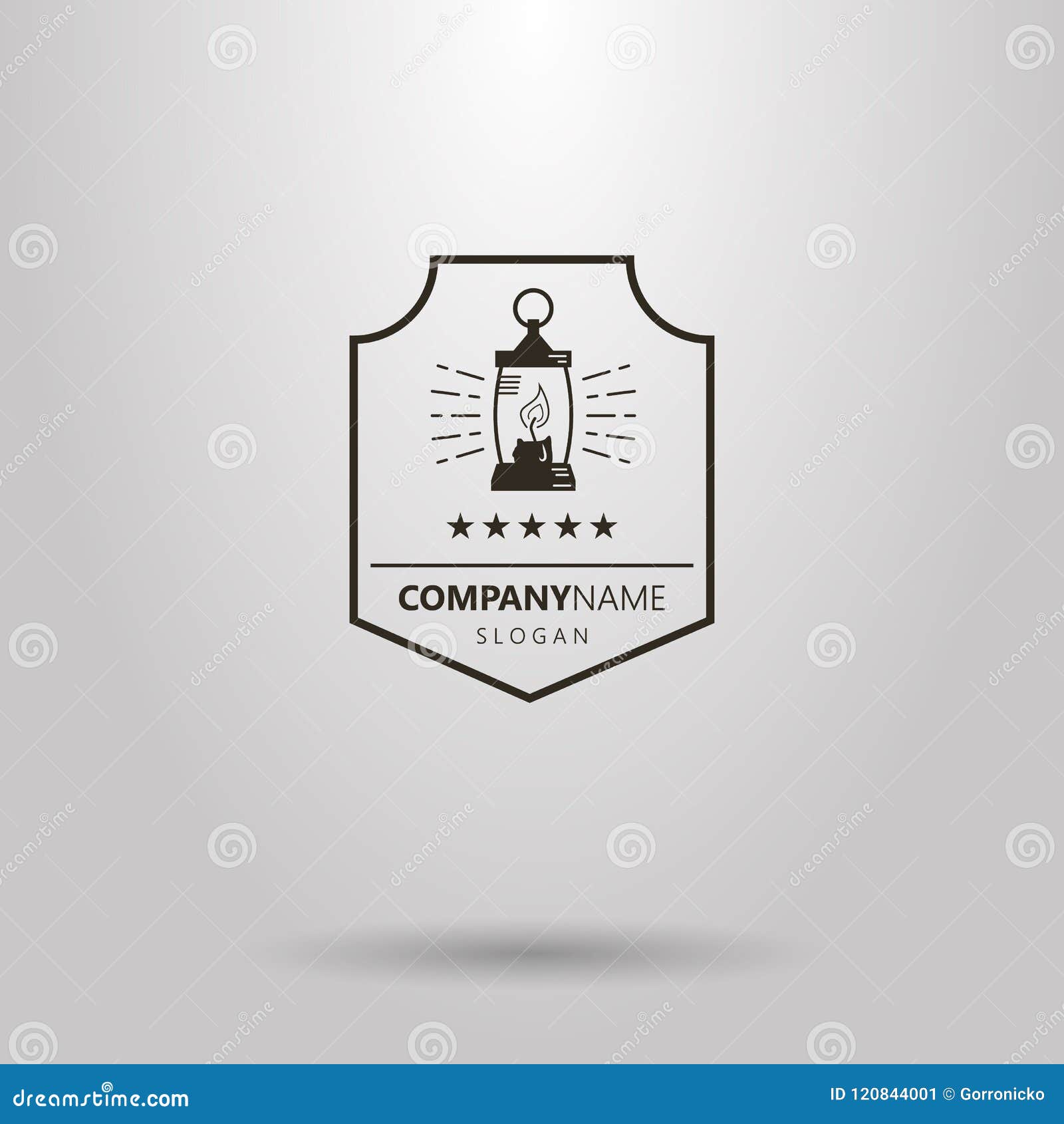 Simple Vector Logo of Oil Lamp in a Shield Frame Stock Vector