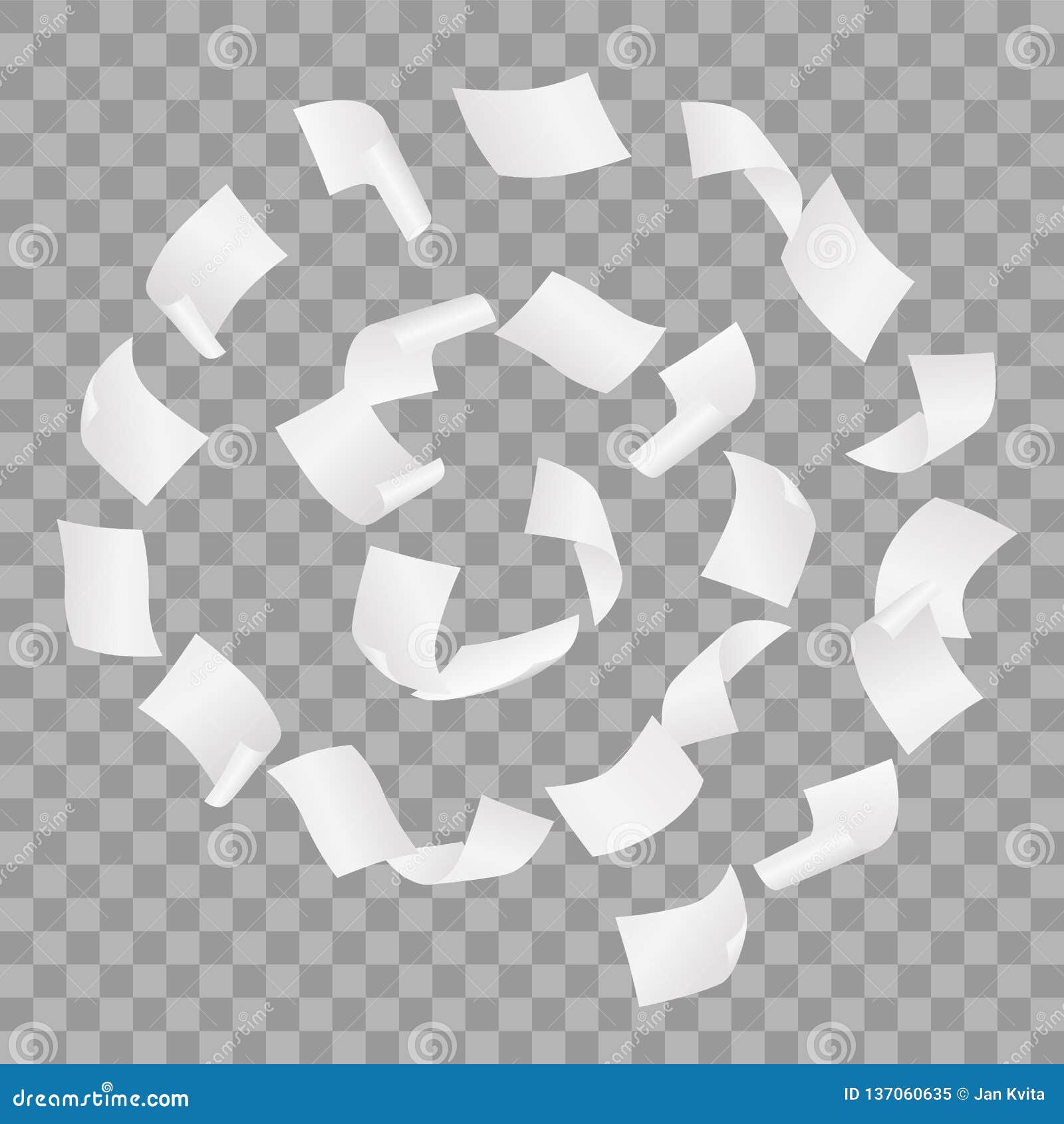 Simple Vector of White Blank Papers Flying in the Spiral Motion in the