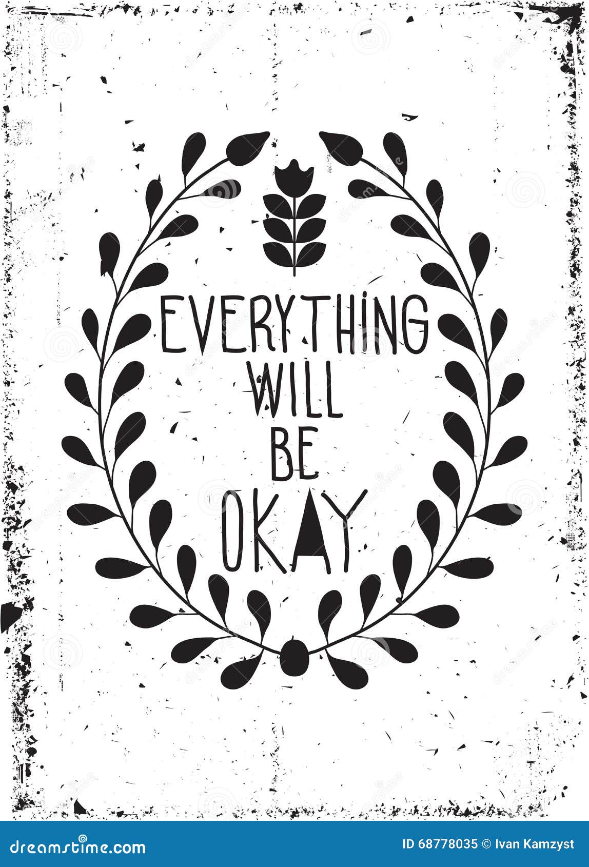 Simple Vintage Motivational Poster with Floral Ornaments, Doodle Stock