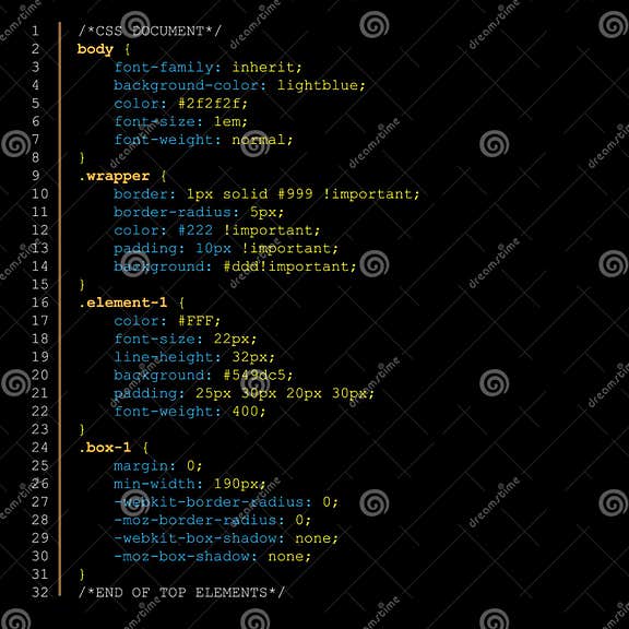 Simple Website CSS Code with Colourful Tags in Editor Page with Dark ...
