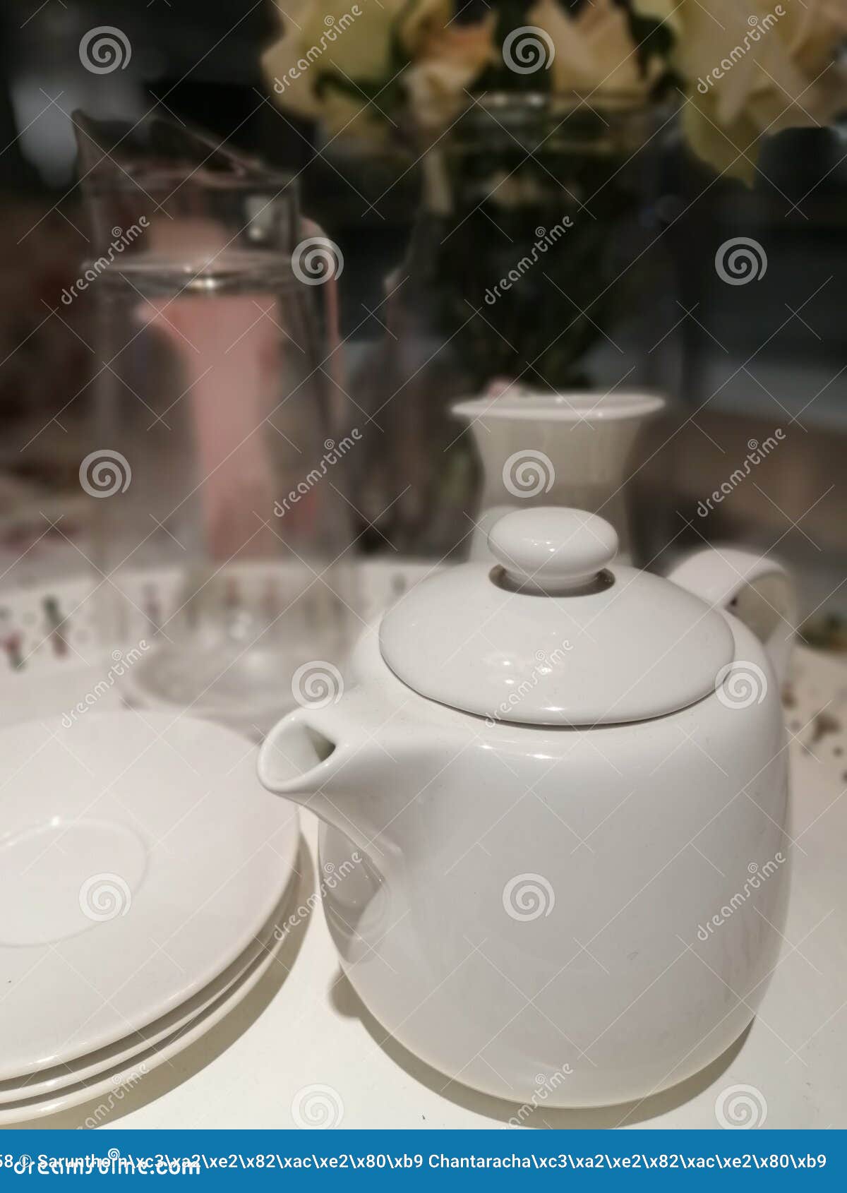 White ceramic teapot stock photo. Image of cozy, table 137592458