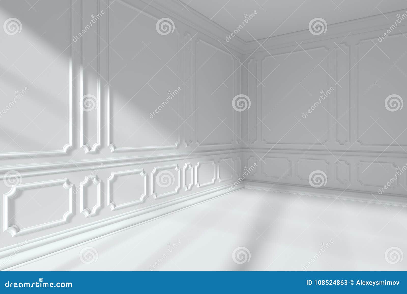 White Room With Classic Style Molding On Walls Closeup Stock