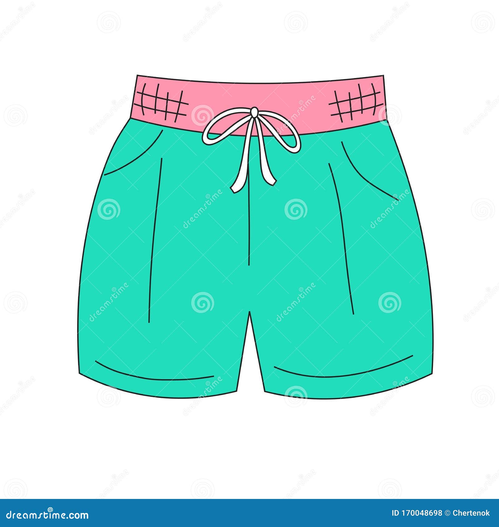 Simple Women`s Turquoise Shorts On A Drawstring On A White Background ...